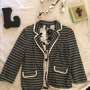 Grey and White striped cotton blazer sz- M